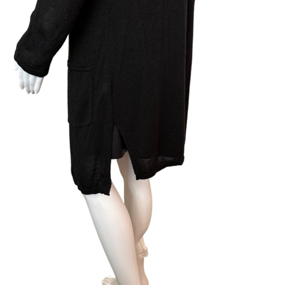 J Jill Black Long Length Cardigan Sweater Womens M Linen Blend Slits Minimalist - Picture 7 of 14